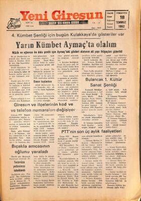 Yeni Giresun Gazetesi 18 Temmuz 1992 - PTTnin Son Üç Aylık Faaliyetleri GZ108002 - 1