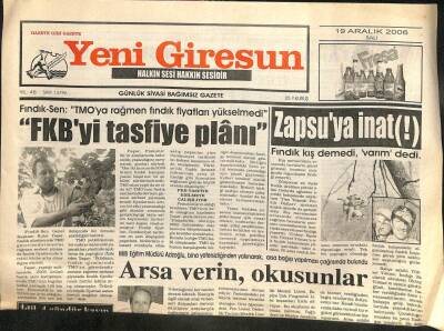 Yeni Giresun Gazetesi 19 Aralık 2006 - FKByi Tasfiye Planı GZ101966 - 2