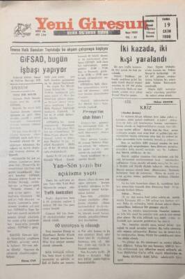 Yeni Giresun Gazetesi 19 Ekim 1990 GİFSAD Bugün İşbaşı Yapıyor GZ26000 - 1
