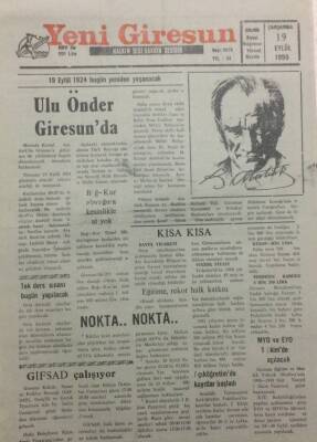 Yeni Giresun Gazetesi 19 Eylül 1924 - Ulu Önder Giresunda GZ34559 - 1