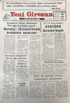 Yeni Giresun Gazetesi 19 Eylül 199470 Yıl Önce BugünAtatürk Giresundaydı GZ30030 - 1