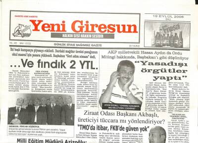 Yeni Giresun Gazetesi 19 Eylül 2006 - TMOda İtibar FKBde Güven Yok GZ107816 - 1