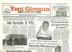 Yeni Giresun Gazetesi 19 Eylül 2006 - Ve Fındık 2 YTL Oldu GZ101885 - 1