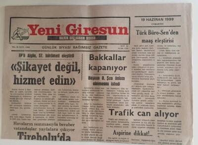 Yeni Giresun Gazetesi 19 Haziran 1999 - Şikayet Değil Hizmet Edin , Bakkallar Kapanıyor GZ31136 - 1