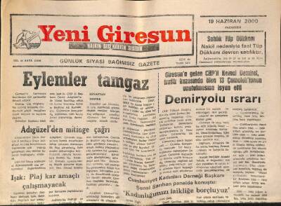Yeni Giresun Gazetesi 19 Haziran 2000 - Mehmet Işık Plaj Kar Amaçlı Çalışmayacak GZ77961 - 1