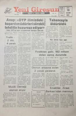Yeni Giresun Gazetesi 19 Kasım 1991 Fındıktan Gelir,182 Milyon Doları Aşmış Durumda GZ25635 - 1