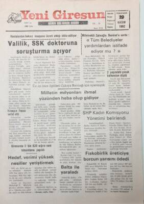 Yeni Giresun Gazetesi 19 Kasım 1992 Valilik ,SSK Doktoruna Soruşturma Açıyor GZ25648 - 1