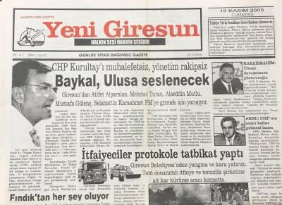 Yeni Giresun Gazetesi 19 Kasım 2005 CHP Kurultayı Muhalefetsiz ,Yönetim Rakipsiz GZ30330 - 1