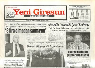 Yeni Giresun Gazetesi 19 Kasım 2011 - Orman Bölgeye 45 Hizmet Aracı GZ108865 - 1