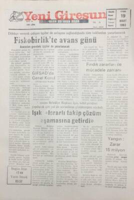 Yeni Giresun Gazetesi 19 Mart 1993 YangınZarar 15 Milyon GZ25509 - 1