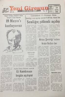 Yeni Giresun Gazetesi 19 Mayıs 1990 Geleneksel Giresun 13.Aksu Şenliği Başlıyor GZ26062 - 1