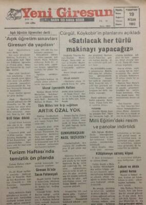 Yeni Giresun Gazetesi 19 Nisan 1993 - Satılacak Her Türlü Makinayı Yapacağız GZ34040 - 1