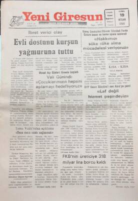 Yeni Giresun Gazetesi 19 Nisan 1996-FKBnin Üreticiye 318 Milyar Lira Borcu Kaldı GZ14028 - 2