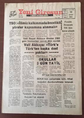Yeni Giresun Gazetesi 19 Şubat 1992- Fındık İhracatı 114 Bin Tona Ulaştı GZ10230 - 2