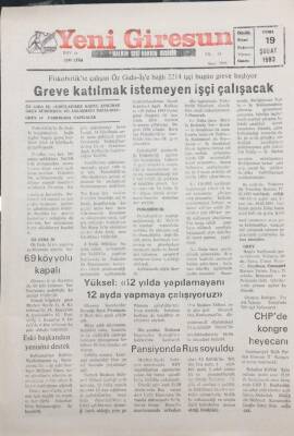 Yeni Giresun Gazetesi 19 Şubat 1993 Yüksel 12 Yılda Yapılamayanı 12 Ayda Yapmaya Çalışıyoruz GZ30747 - 1