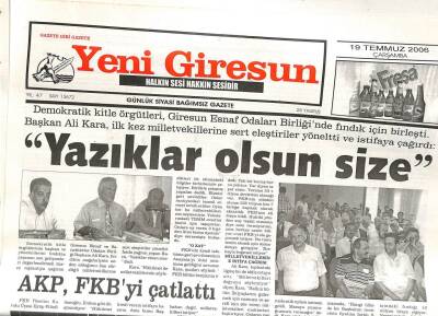 Yeni Giresun Gazetesi 19 Temmuz 2006 - Yazıklar Olsun Size GZ108578 - 1