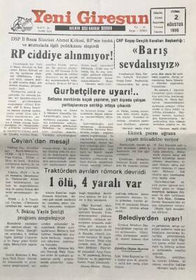 Yeni Giresun Gazetesi 2 Ağustos 1996 Gurbetçilere Uyarı GZ30473 - 1