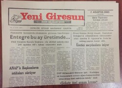 Yeni Giresun Gazetesi 2 Ağustos 2003 - Üretici Meydanlara İniyor GZ13457 - 2