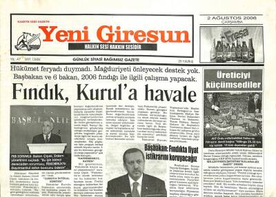 Yeni Giresun Gazetesi 2 Ağustos 2006 - Fındık Kurula Havale GZ101907 - 1