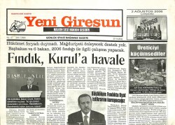 Yeni Giresun Gazetesi 2 Ağustos 2006 - Fındık Kurula Havale GZ101907 - 2