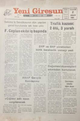 Yeni Giresun Gazetesi 2 Aralık 1991 F.Ceylan Ekibi İş Başında GZ25550 - 1