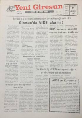 Yeni Giresun Gazetesi 2 Aralık 1992 Giresunda AIDS Alarmı GZ25538 - 1
