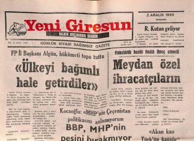 Yeni Giresun Gazetesi 2 Aralık 1999 - Fiskobirlik Henüz Fındık İhraç Etmedi GZ77974 - 1