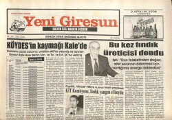 Yeni Giresun Gazetesi 2 Aralık 2006 - KÖYDESin Kaymağı Kalede GZ101814 - 2