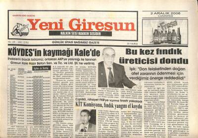 Yeni Giresun Gazetesi 2 Aralık 2006 - KÖYDESin Kaymağı Kalede GZ101814 - 2
