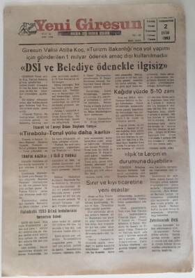 Yeni Giresun Gazetesi 2 Ekim 1993 - DSİ Ve Belediye Ödenekle İlgisiz GZ31031 - 1