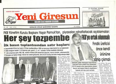 Yeni Giresun Gazetesi 2 Ekim 2006 - Erdoğan Türkiye Batacağına AKP Batsın GZ107907 - 1