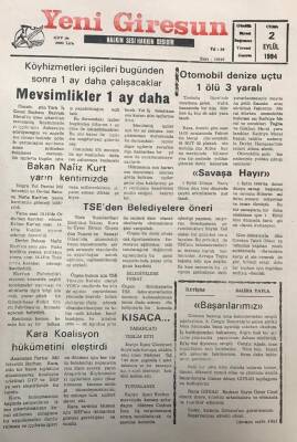 Yeni Giresun Gazetesi 2 Eylül 1994Devlet Bakanı Baki AtaçToprağımızdan Yılda 4 Ürün Almak Hedefimiz Olmalı GZ30037 - 1