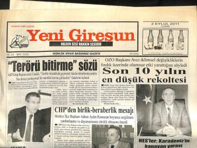 Yeni Giresun Gazetesi 2 Eylül 2011 - 10 Yılın En Düşük Rekoltesi GZ108966 - 1