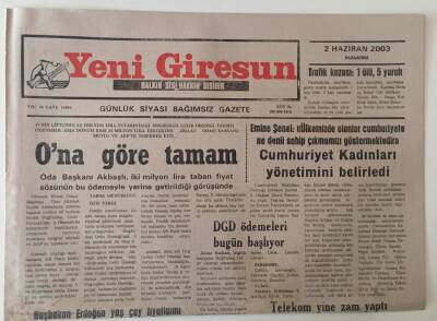 Yeni Giresun Gazetesi 2 Haziran 2003 - Cumhuriyet Kadınları Yönetimini Belirledi GZ31094 - 1
