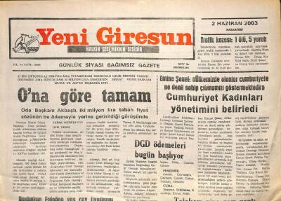 Yeni Giresun Gazetesi 2 Haziran 2003 - Telekom Yine Zam Yaptı GZ101762 - 2