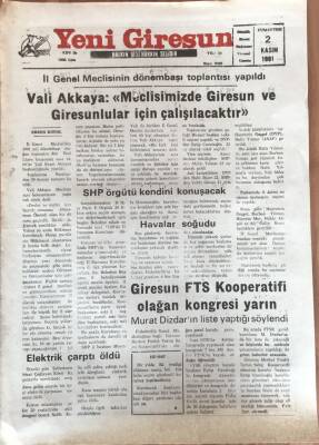 Yeni Giresun Gazetesi 2 Kasım 1991 - Giresun FTS Kooperatifi Olağan Kongresi Yarın GZ1731 - 1