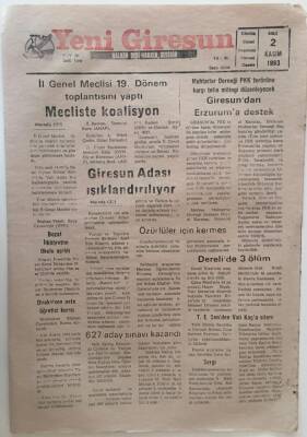 Yeni Giresun Gazetesi 2 Kasım 1993 - Giresun Adası Işıklandırılıyor GZ31062 - 1