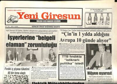 Yeni Giresun Gazetesi 2 Kasım 2011 - Kestane Fındıktan Pahalı GZ108878 - 1