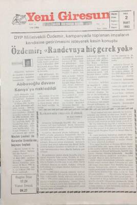 Yeni Giresun Gazetesi 2 Mart 1993 Abbasoğlu Davası Konyaya Nakledildi GZ25519 - 1
