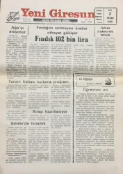 Yeni Giresun Gazetesi 2 Nisan 1996-Fındık 102 Bin Lira GZ14037 - 1