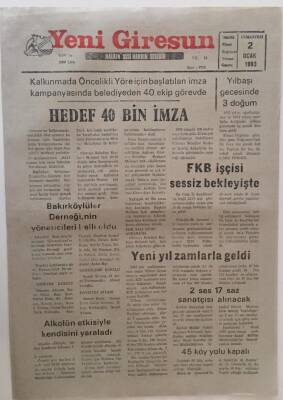 Yeni Giresun Gazetesi 2 Ocak 1993 - Hedef 40 Bin İmza GZ31122 - 1