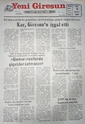 Yeni Giresun Gazetesi 2 Şubat 1993 - Kar, Giresun'u İşgal Etti - Belediye'den Giresunspor'a Büyük Jest GZ2967 - Gökçekoleksiyon