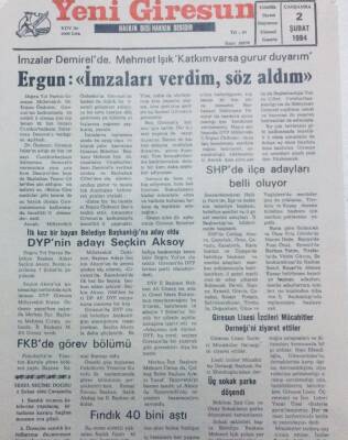 Yeni Giresun Gazetesi 2 Şubat 1994 - İmzalar Demirelde Ergun İmzaları Verdim Söz Aldım GZ41033 - 1