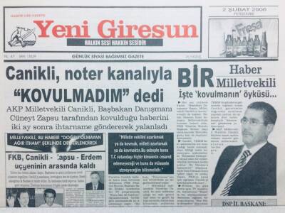 Yeni Giresun Gazetesi 2 Şubat 2006 - Canikli Noter Kanalıyla Kovulmadım Dedi GZ41667 - 1