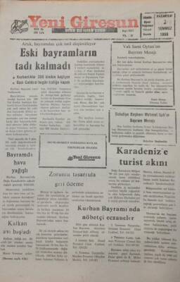 Yeni Giresun Gazetesi 2 Temmuz 1990 Karadenize Turist Akını GZ25612 - 1