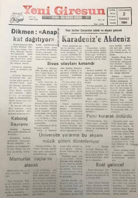 Yeni Giresun Gazetesi 2 Temmuz 1994Köy Yolları İçin Fındık Bağış Kampanyası Başlatıldı GZ30061 - 1