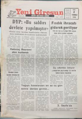Yeni Giresun Gazetesi 2 Temmuz 1996- Fındık İhracatı Giderek Geriliyor GZ14019 - 1