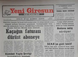 Yeni Giresun Gazetesi 2 Temmuz 2003-SEKAya Gizli Teklif GZ45645 - 1