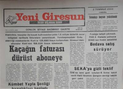 Yeni Giresun Gazetesi 2 Temmuz 2003-SEKAya Gizli Teklif GZ45645 - 1