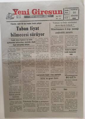 Yeni Giresun Gazetesi 20 Ağustos 1990 - Taban Fiyat Bilmecesi Sürüyor GZ31104 - 1